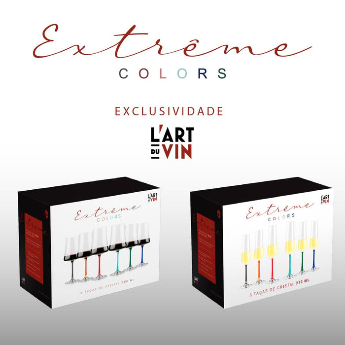 Kit Duo Jogo de Taças de Vinho Cristal Colorido Extrême Colors 560ml e 210ml 12 Peças