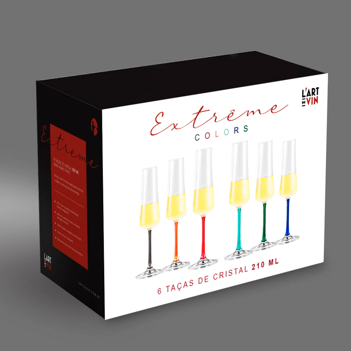 Jogo de Taças de Vinho Espumante Cristal Colorido Coleção Extreme Colors 210ml 6 Peças