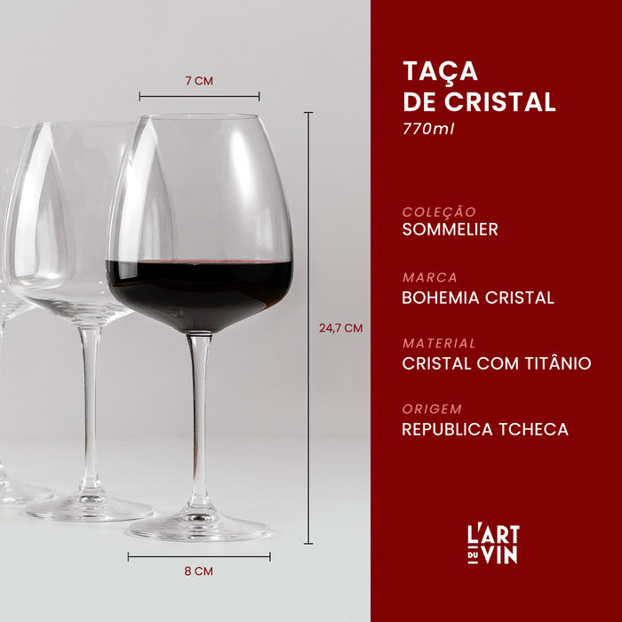 Kit Quattro Taças de Vinho Cristal  Sommelier 770ml, 610m, 440ml e 290mll 24 Peças