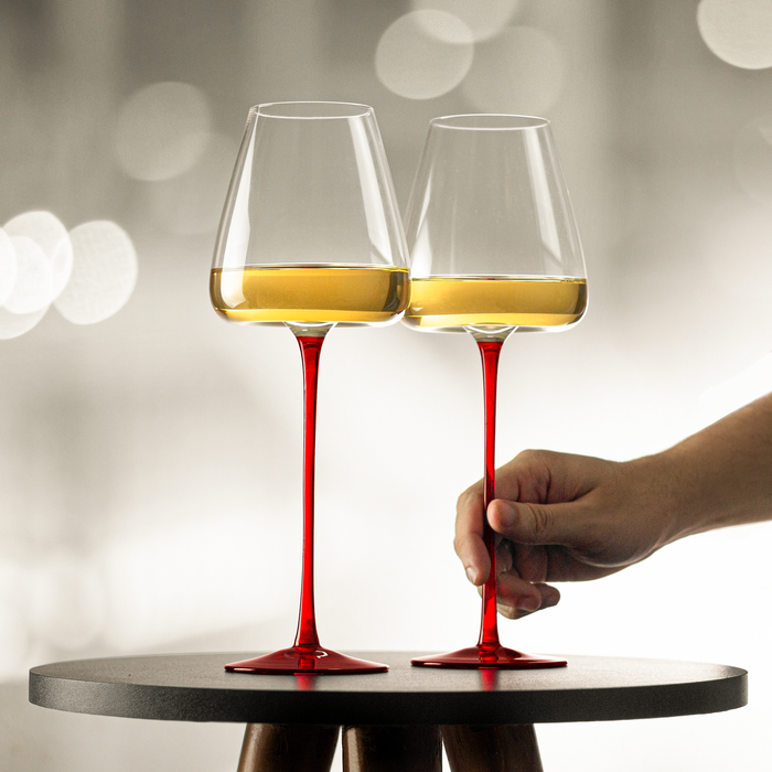 Jogo Taças de Vinho Cristal Colorido Coleção Máxima 600ml Haste Vermelho 2 Peças