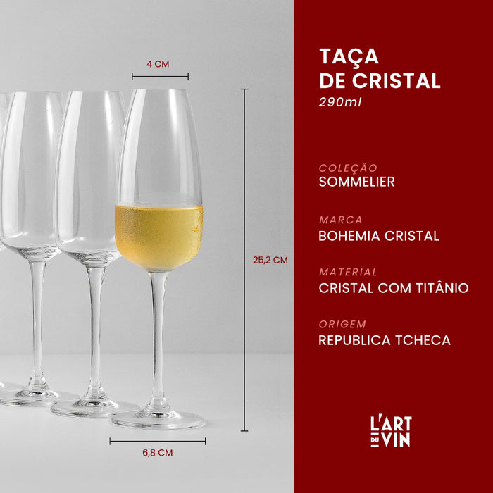 Jogo de Taças de Vinho Espumante Cristal Coleção Sommelier 290ml 6 Peças