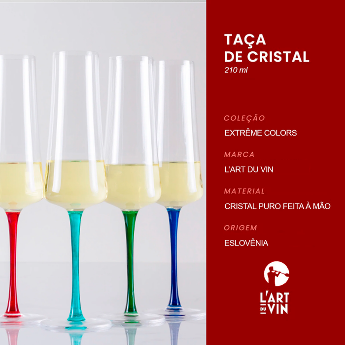 Jogo de Taças de Vinho Espumante Cristal Colorido Coleção Extreme Colors 210ml 6 Peças