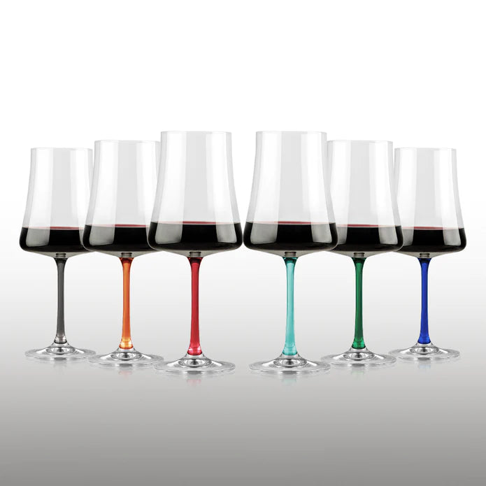 Kit Duo Jogo de Taças de Vinho Cristal Colorido Extrême Colors 560ml e 210ml 12 Peças