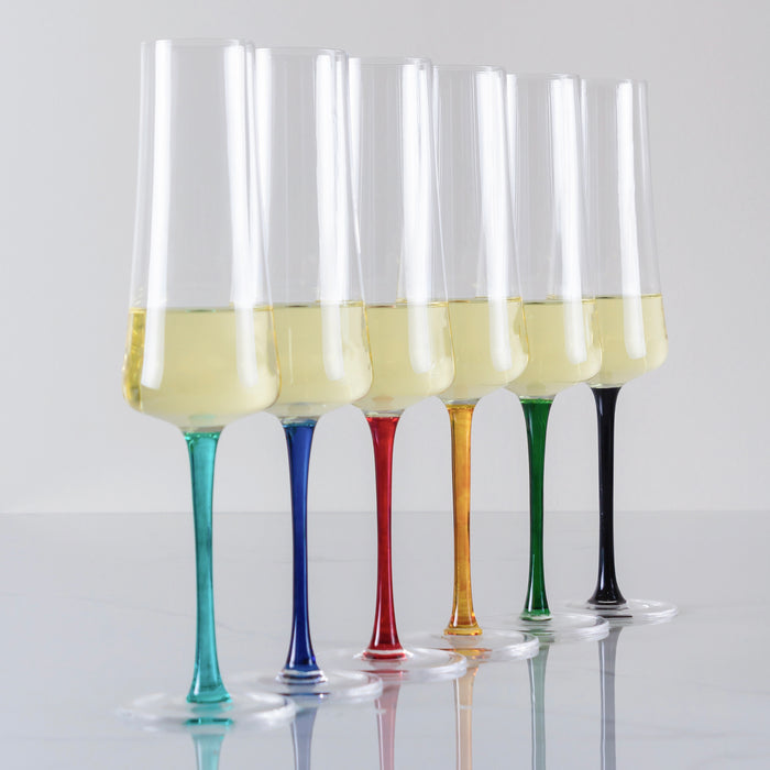 Jogo de Taças de Vinho Espumante Cristal Colorido Coleção Extreme Colors 210ml 6 Peças