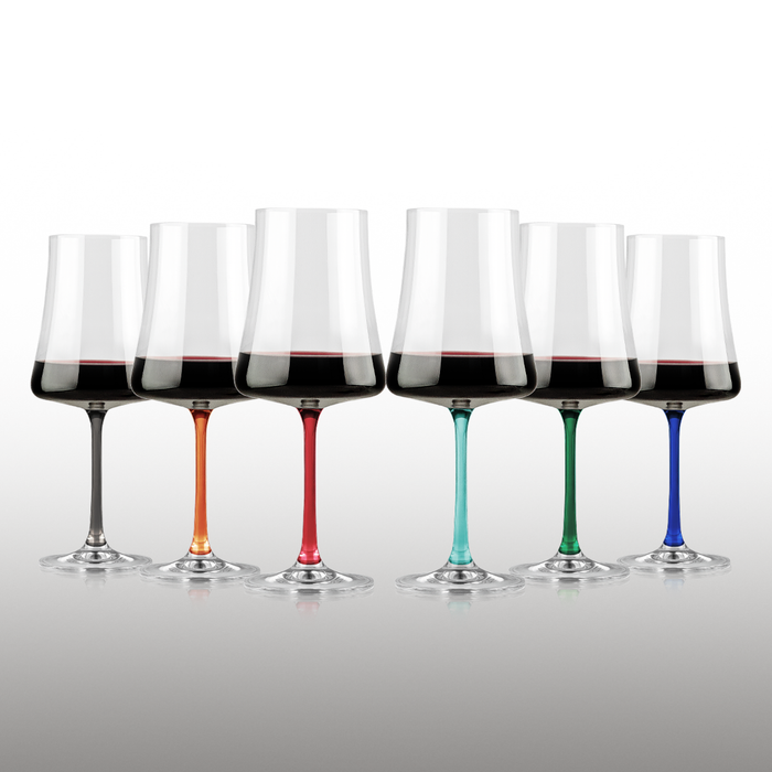 Jogo de 6 taças de cristal coloridas para vinhos branco e tintos