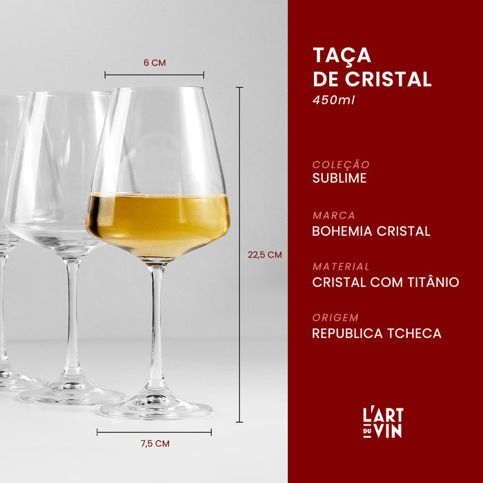 Kit Quattro Jogo de Taças de Vinho Cristal Coleção Sublime 570ml, 450ml e 160ml 24 Peças