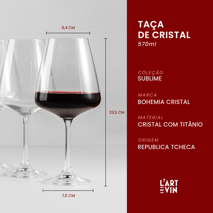 Kit Quattro Jogo de Taças de Vinho Cristal Coleção Sublime 570ml, 450ml e 160ml 24 Peças