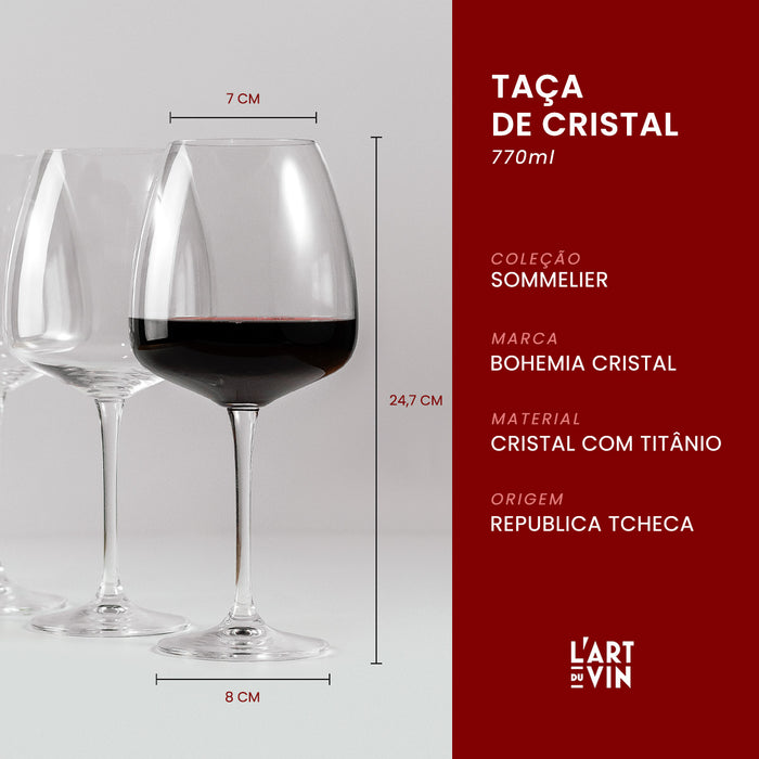 Kit Duo Sommelier 12 taças de Cristal Bohemia - Dimensões