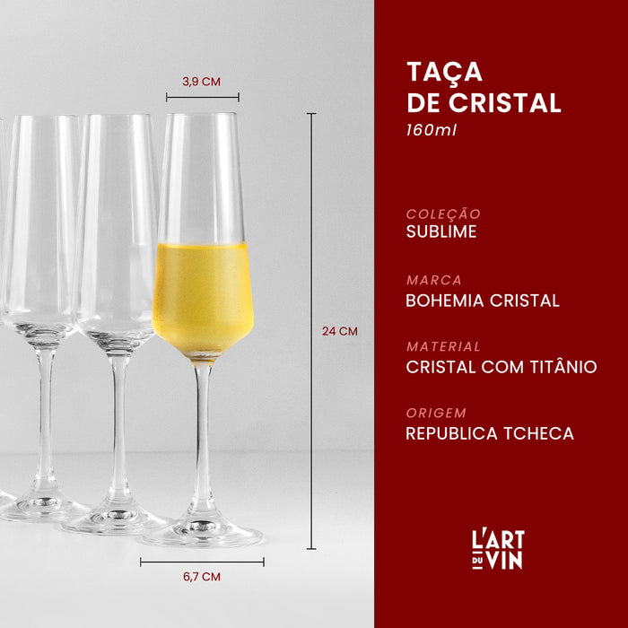 Kit Tre Sublime 18 taças Cristal Bohemia: 6 taças 570ml + 6 taças 450ml + 6 taças 160ml com Super desconto - Tamanho