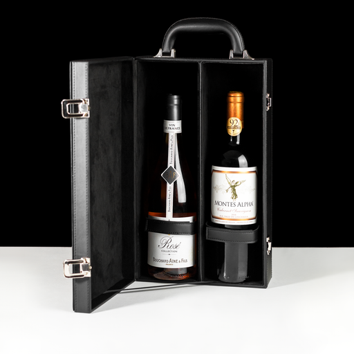 Wine box - maleta de transportar vinho preta de couro